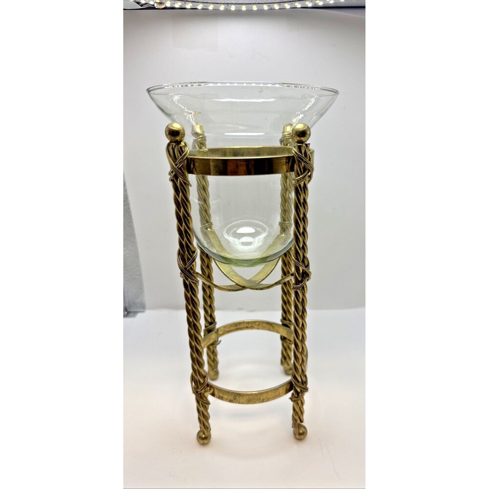 VTG Glass Vase with Intricate Brass Plate Holder Decorative Decor Home candle